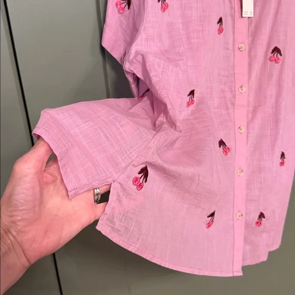 Maeve lilac cherry Embroidered Short-Sleeve Button-Down Shirt - Picture 4 of 11